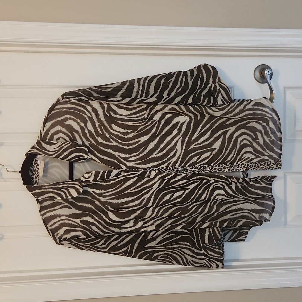 Brown and white animal print blouse